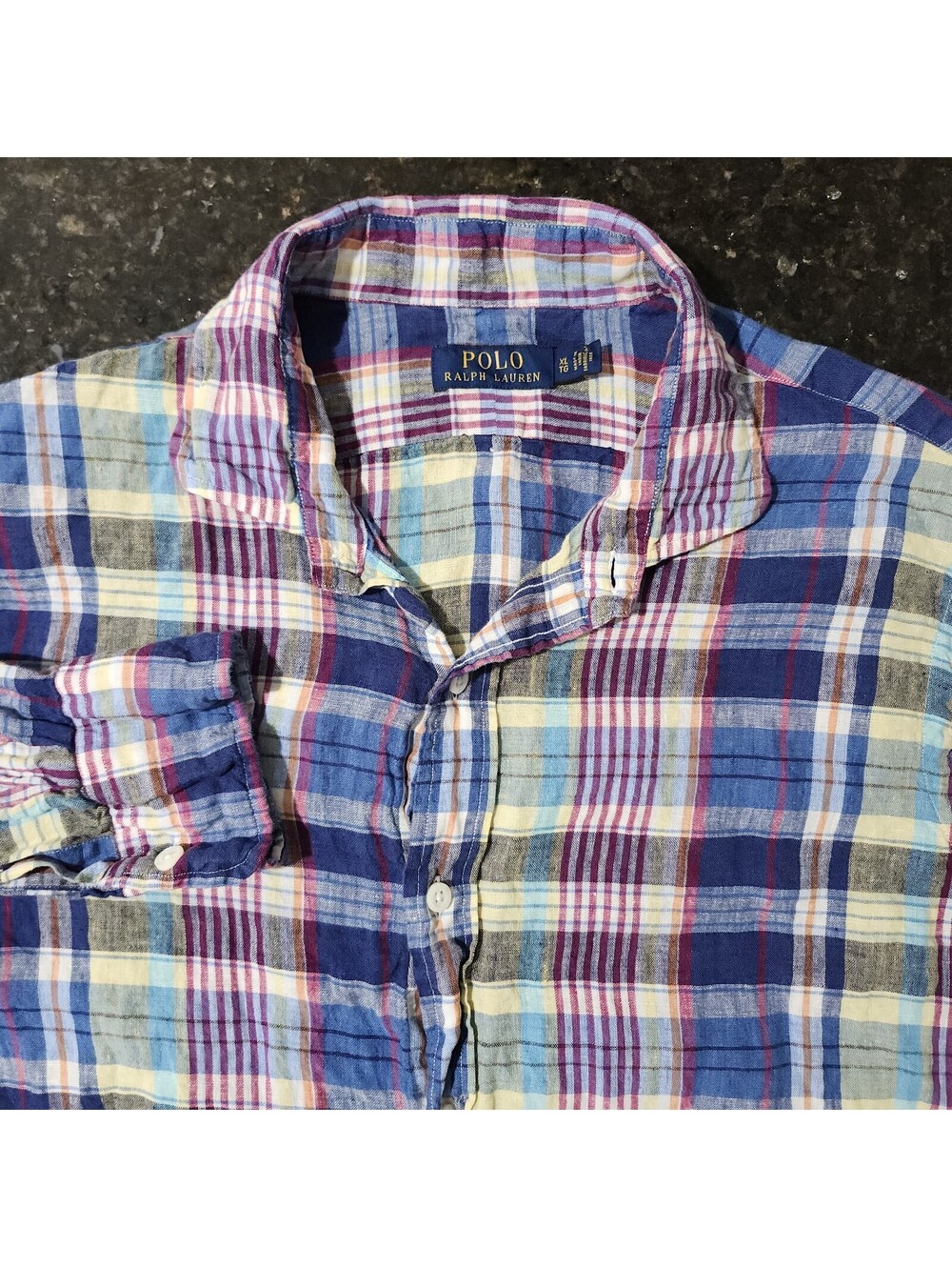 Polo Ralph Lauren 100% Linen Button Up Plaid Check Outdoor Summer Beach Mens XL